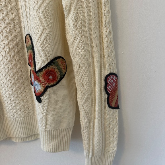 Jamison Ivory Knit Sweater with Butterly Patches | Size Small - Picture 2 of 9